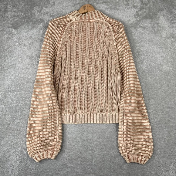 Free People Sweetheart Sweater Womens Small Tan Striped Chunky Knit Boho - Picture 6 of 10